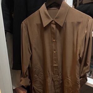 JOSEPH Silk Crepe De Chine Button Down in Caramel Brown